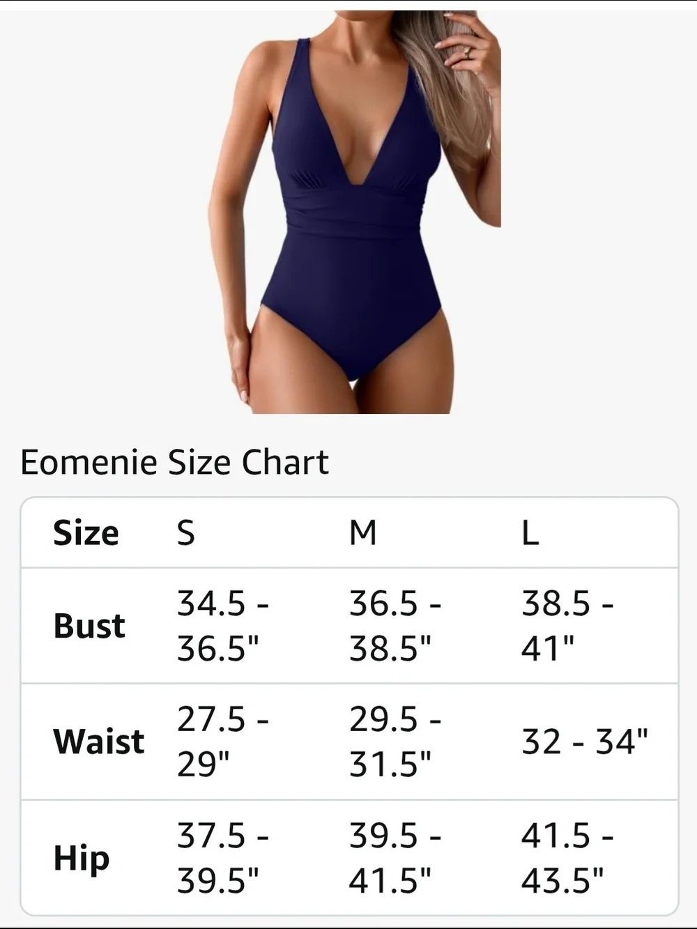 Eomenie. Deep V One-Piece Swimsuit in Navy. Size Medium. NWOT.